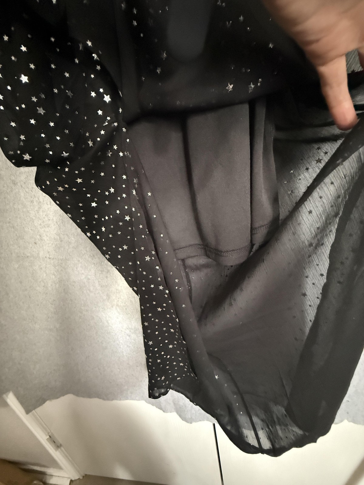 Andrée By Unit Dress Womens Medium Black Star Print Chiffon Slip Maxi Celestial