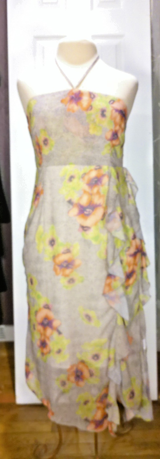 Midi Dress Dazy Floral Print Sheer Lined Strapless Bow Midi Sundress Preppy XL