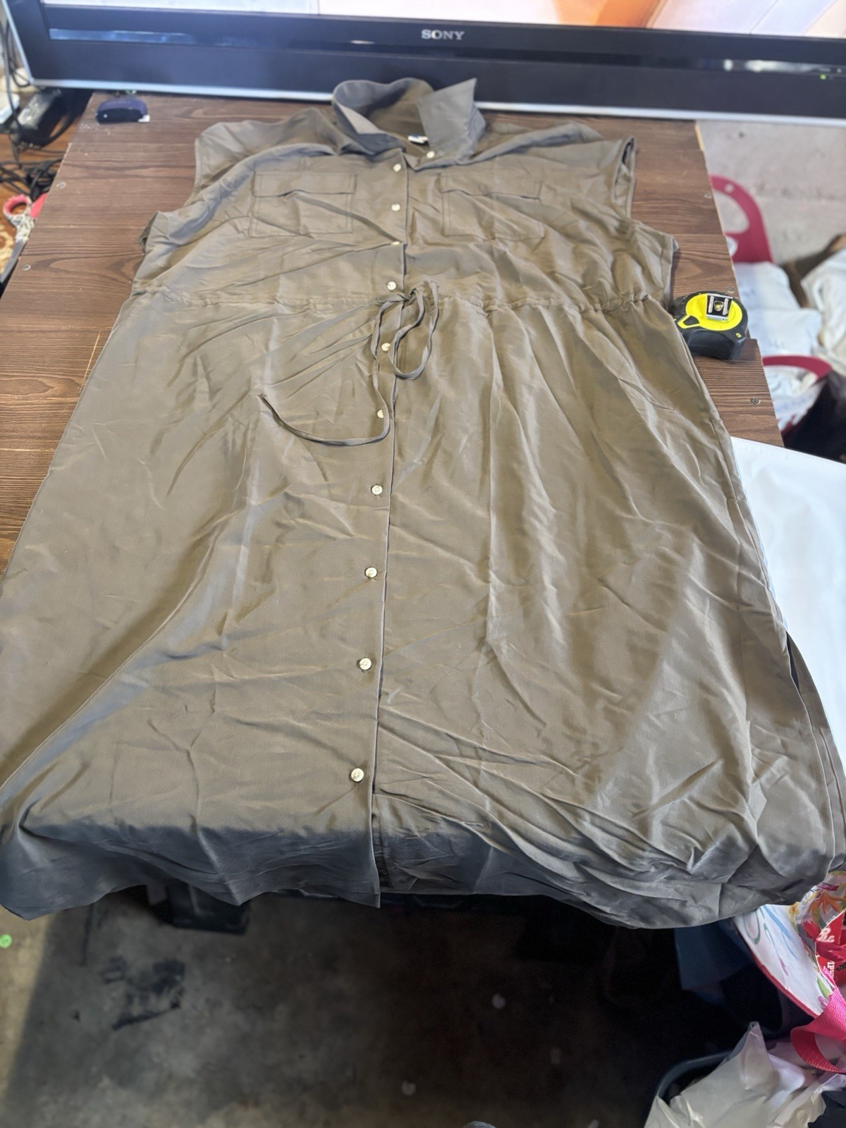 New OLD NAVY $50 Brown Mid-Length Sleevless SHIRT DRESS Button-Up COLLARED 2XL