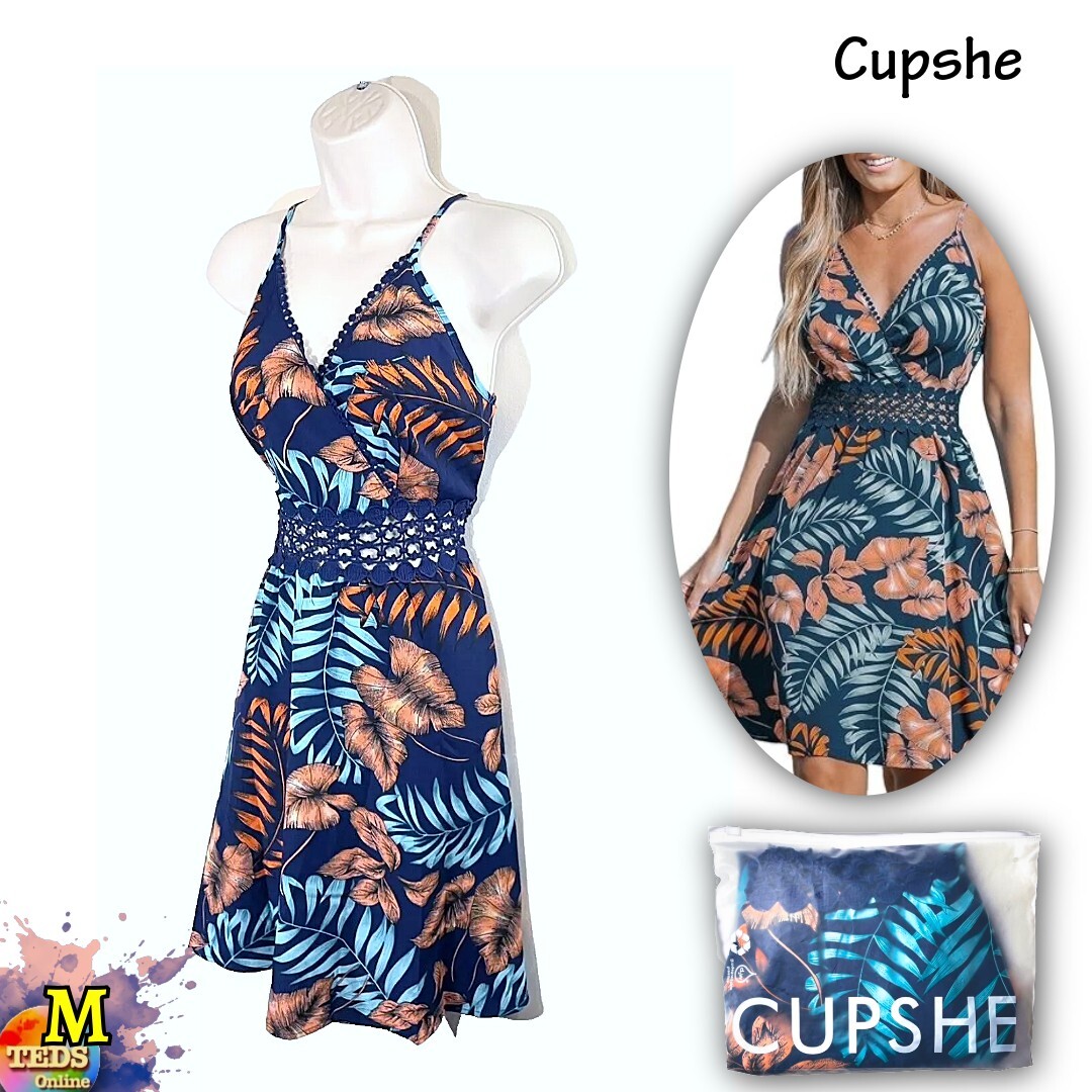 NWT Cupshe Size M V-Neck Tropical Floral Beach Sleeveless Mini Dress