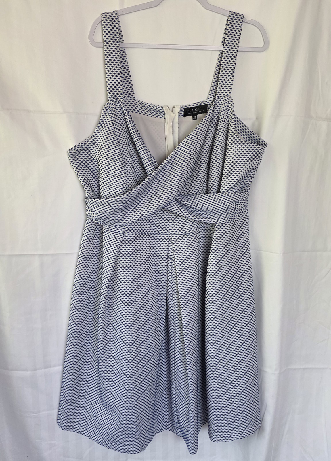 Eloquii Pin Up Style Dress White Blue Polkadot Fit & Flare Sleeveless