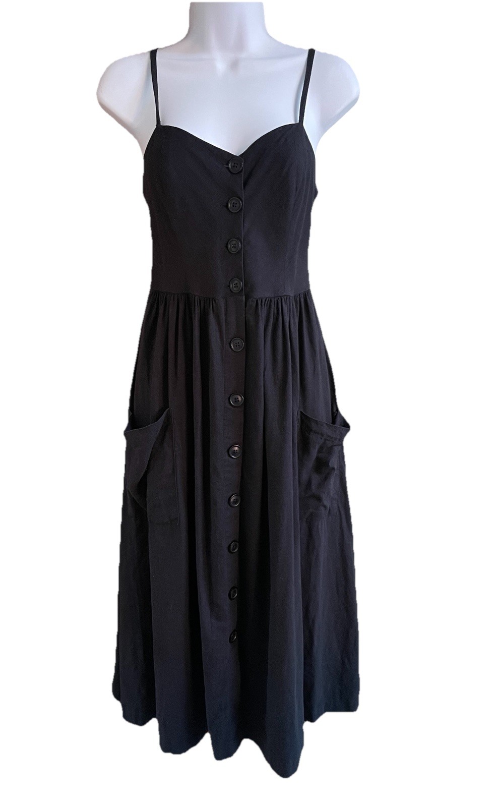 Urban Outfitters Cooperative Button-Front Poplin Midi Dress Small S Black EUC
