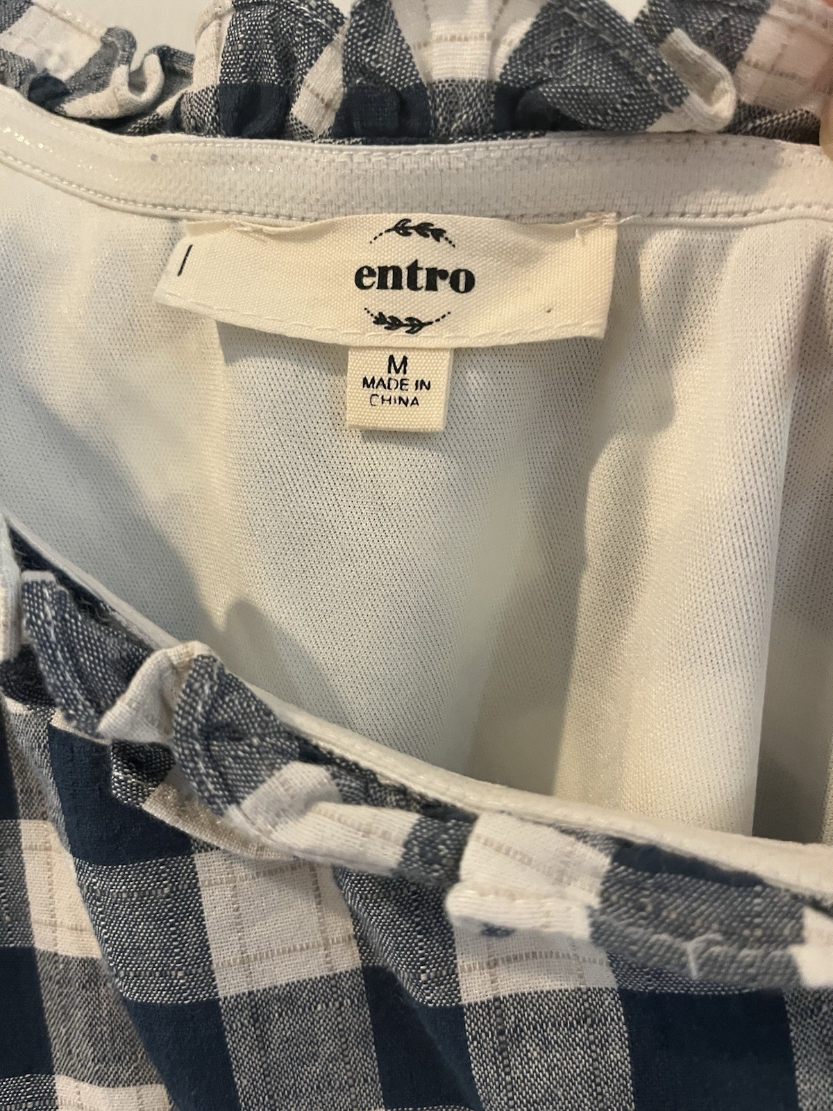 Entro Blue/White Gingham One Shoulder Ruffle Short Shift Dress M Sleeveless