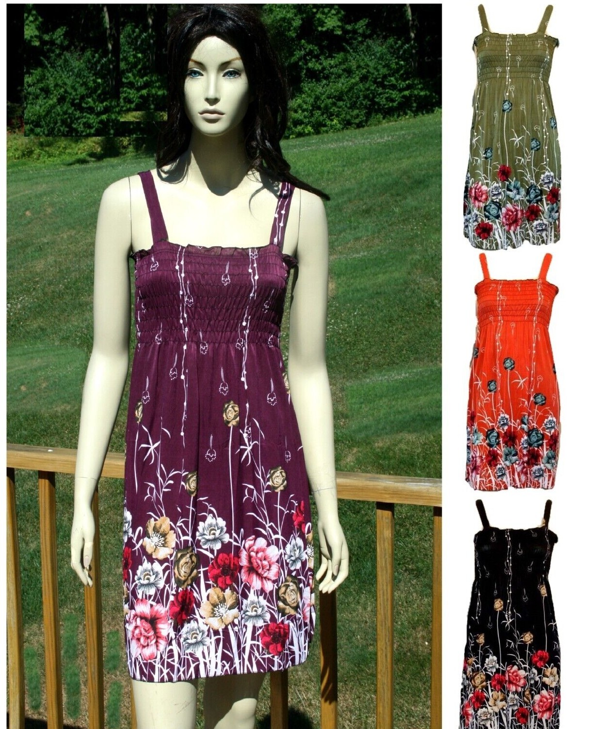 Womens Sundress Sleeveless Smocked Flower Print M L XL XXL