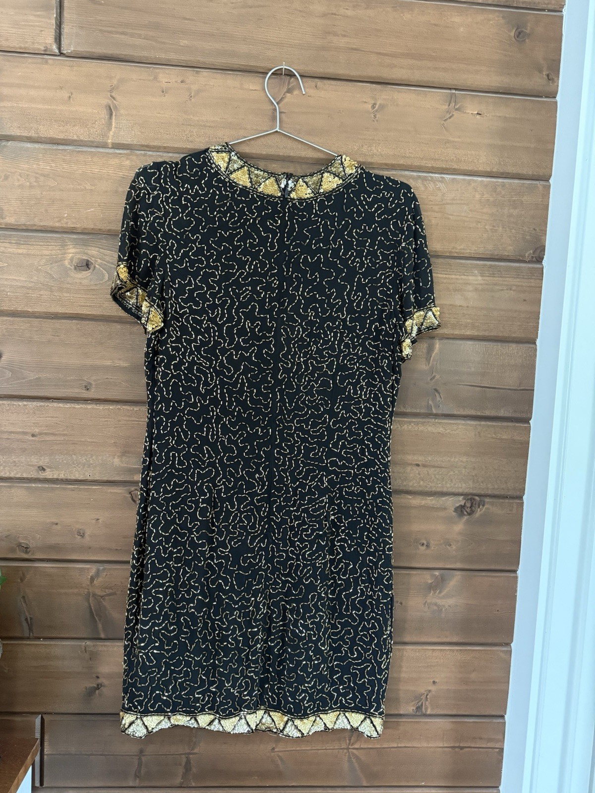 AJ Bari Mini Dress Size 12 Sequin 100% SILK Black and Gold Beaded Vintage