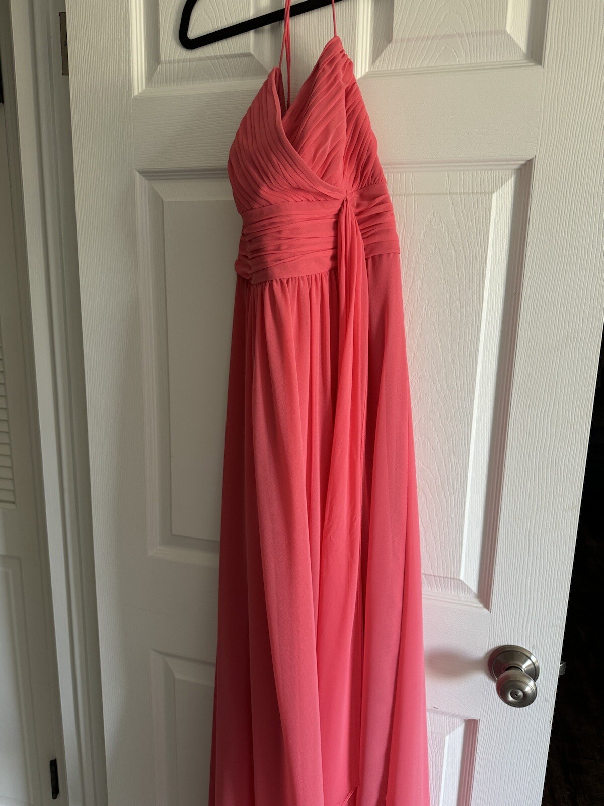 Lauren Ralph Lauren Women’s Pleated Bow Empire Halter Chiffon Gown 8 Coral EUC