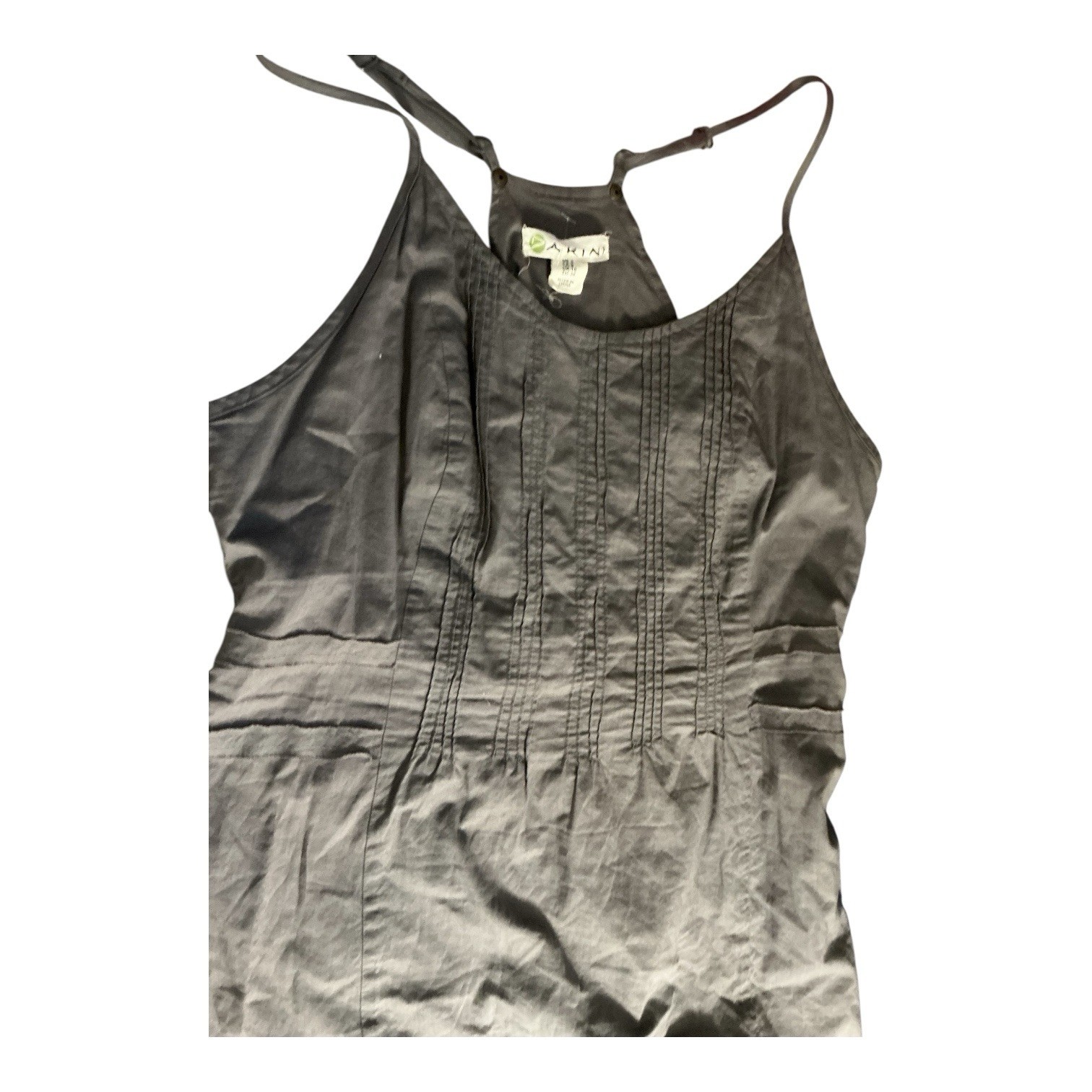 Akini Women’s Gray Solid Slip Dress Scoop Neck Pleated Adjustable Straps US 6