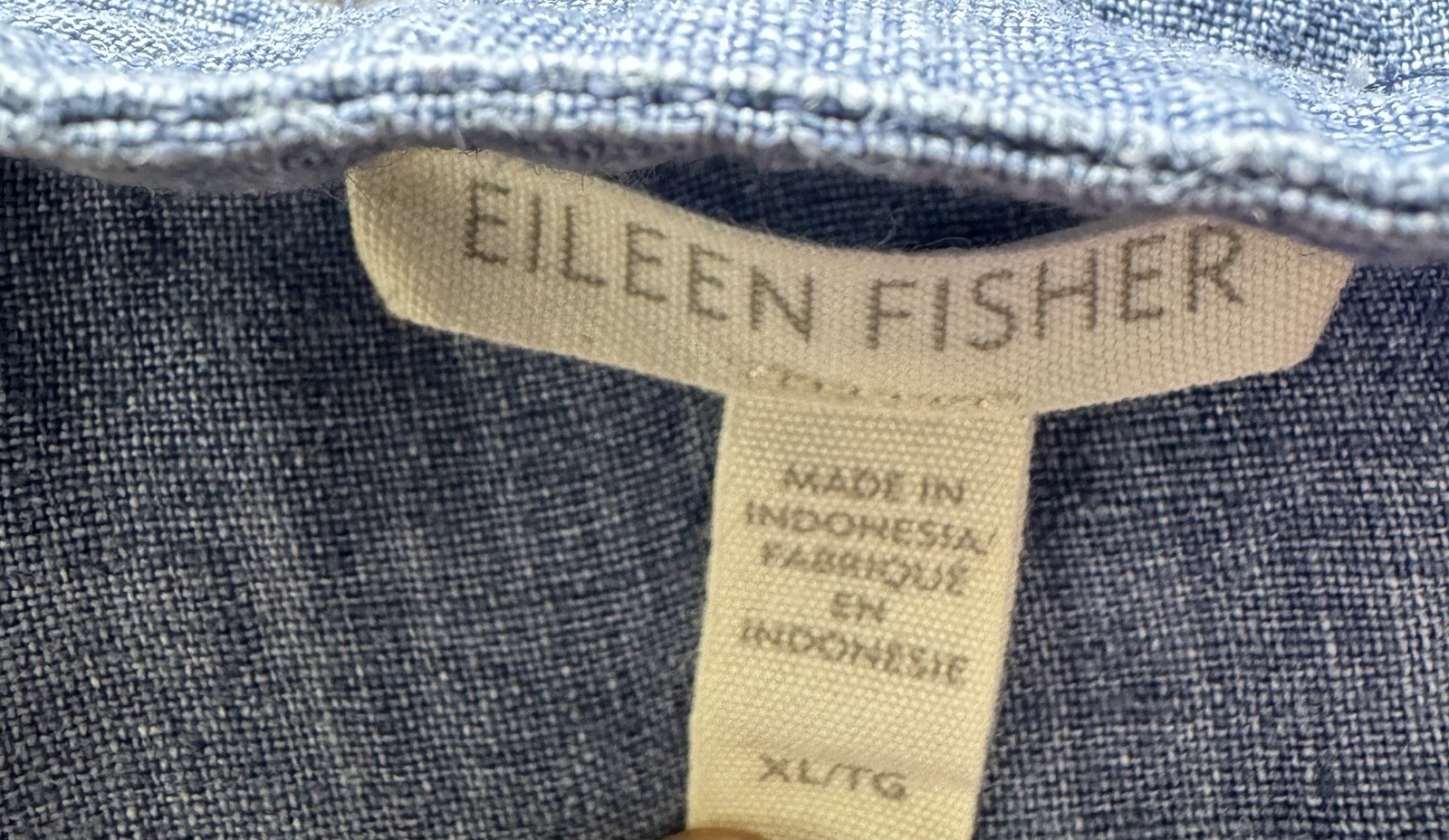 EILEEN FISHER Organic LINEN Mandarin COLLAR DENIM Front Pockets SHIRTDRESS XL 🔥