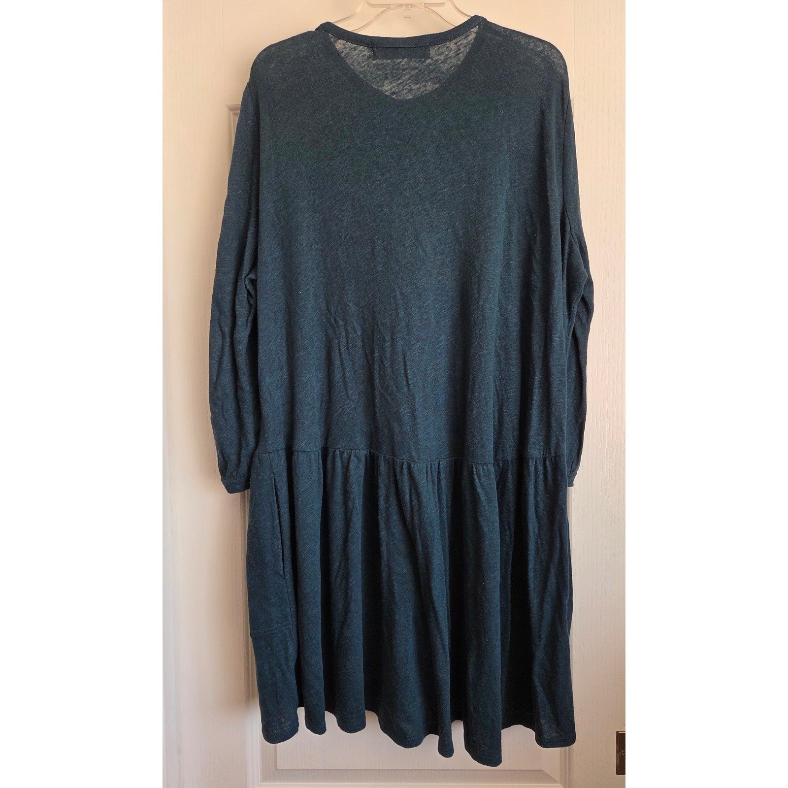 Free People Beach Take Me There Teal Linen Blend Button Tiered Mini Dress Sz S