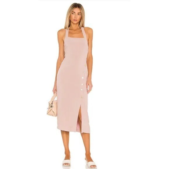 Revolve Tularosa Ashley Square Neck Button Slit Midi Dress Mauve $188, Sz XS NWT
