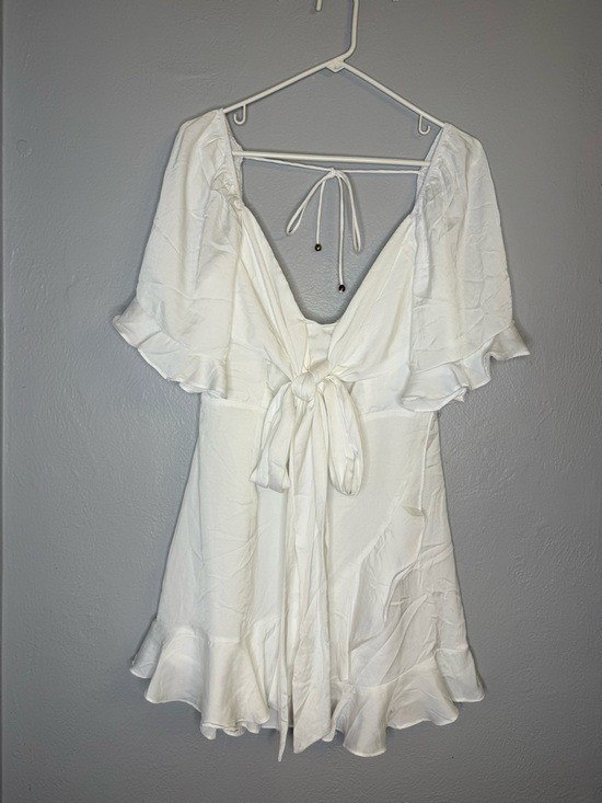 Selfie Leslie Hand in Mine White Tie-Back Ruffle Wrap Mini Dress NEW Size US 10