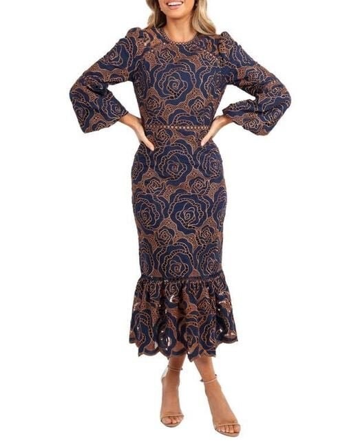 Petal and Pup Pierre Maxi Dress in Mermaid Blue and Brown Lace, Size XS, New