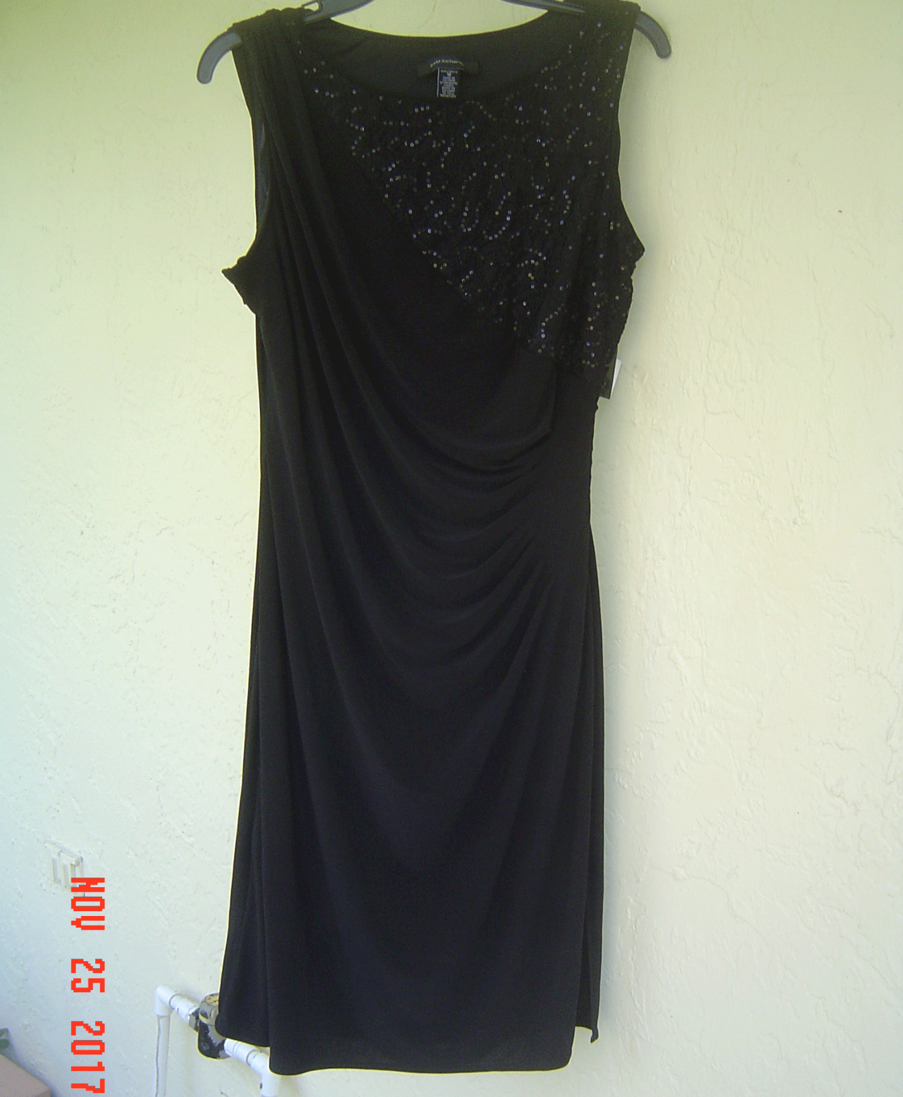 NEW RM RICHARDS BLACK EMBELLISHED PLEATED SHEATH DRESS SIZE 12 SIZE 14 $102
