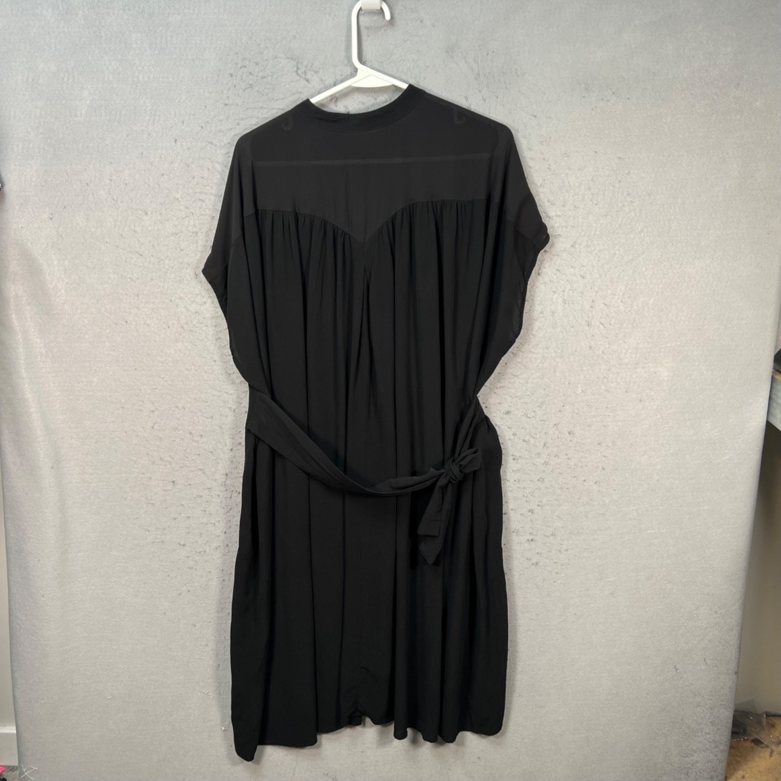 AllSaints Womens Large Black Button-Up Midi Dress Tie Waist Lightweight & Flowy