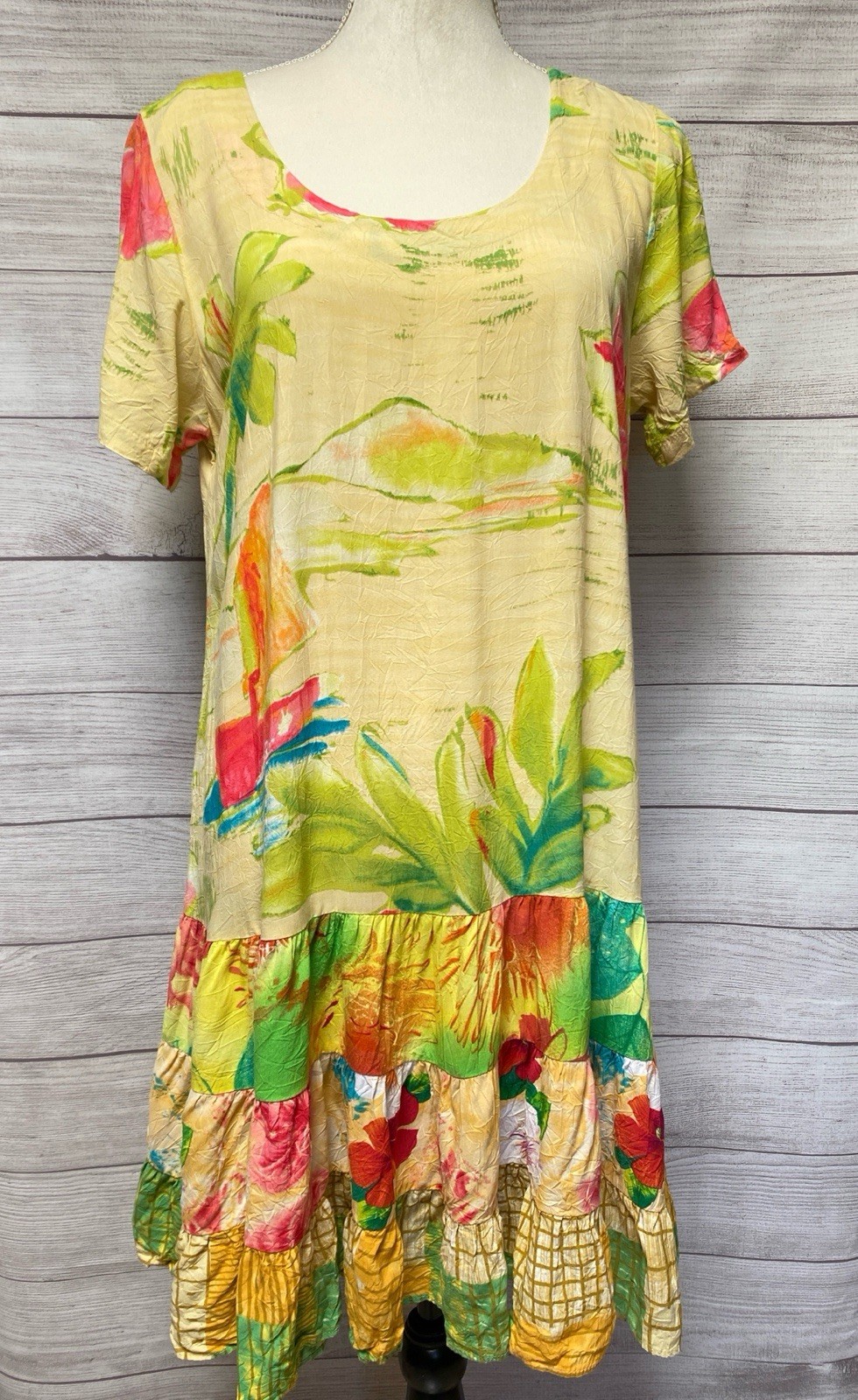 Jams World Hattie Dress L Lagoon Floral Tropical Boat Print Short Sleeve