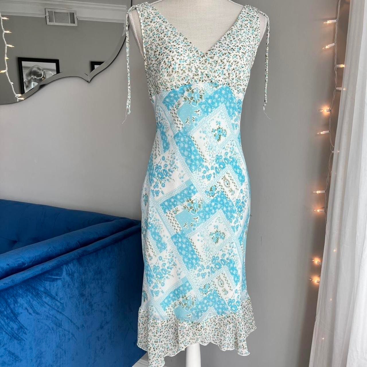 My Michelle Women’s Blue & White Floral Patchwork Dress | Y2K Vintage Style 9/10
