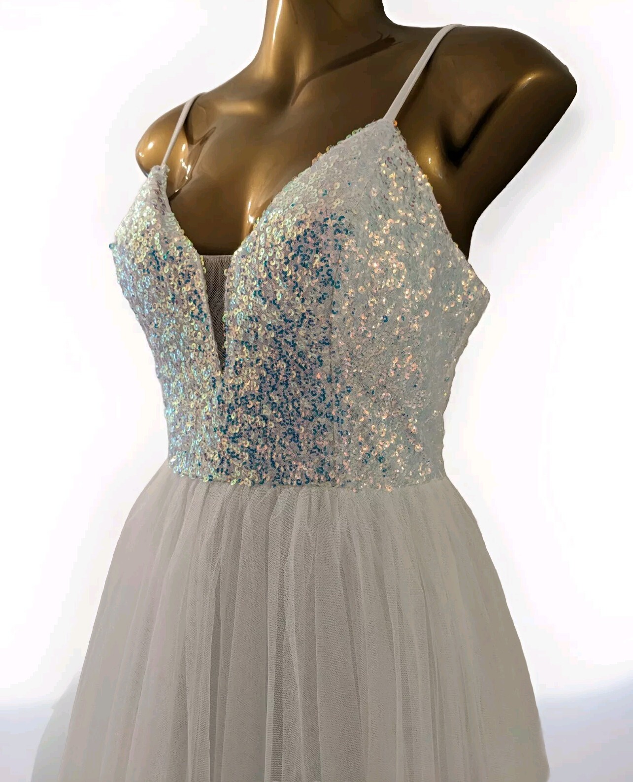 FAERIESTY womens white sequin embellished lace back ballgown dress size 12 prom