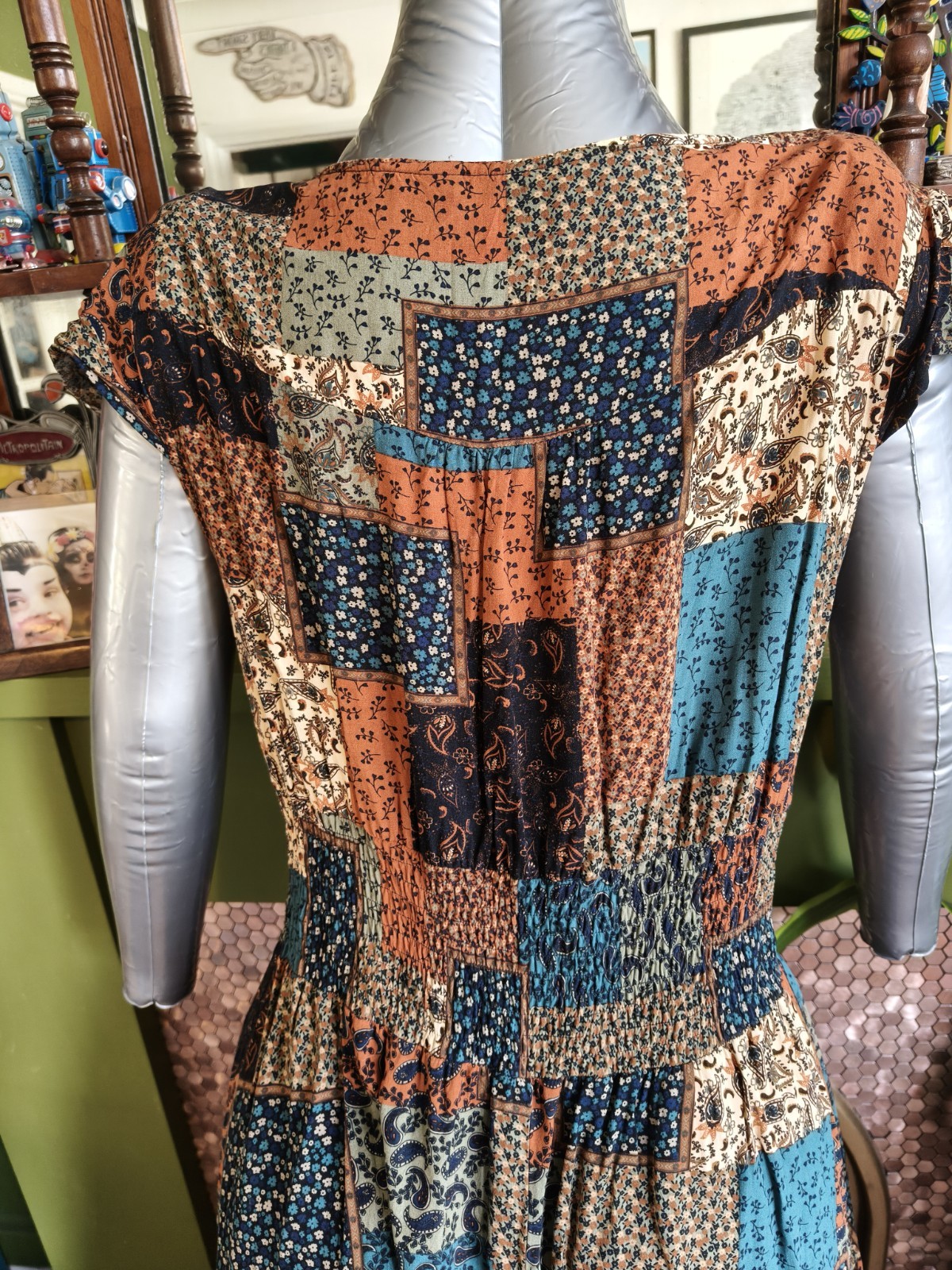 Apricot Size 16 Patchwork Print Style Maxi Hippy 90s Long Dress
