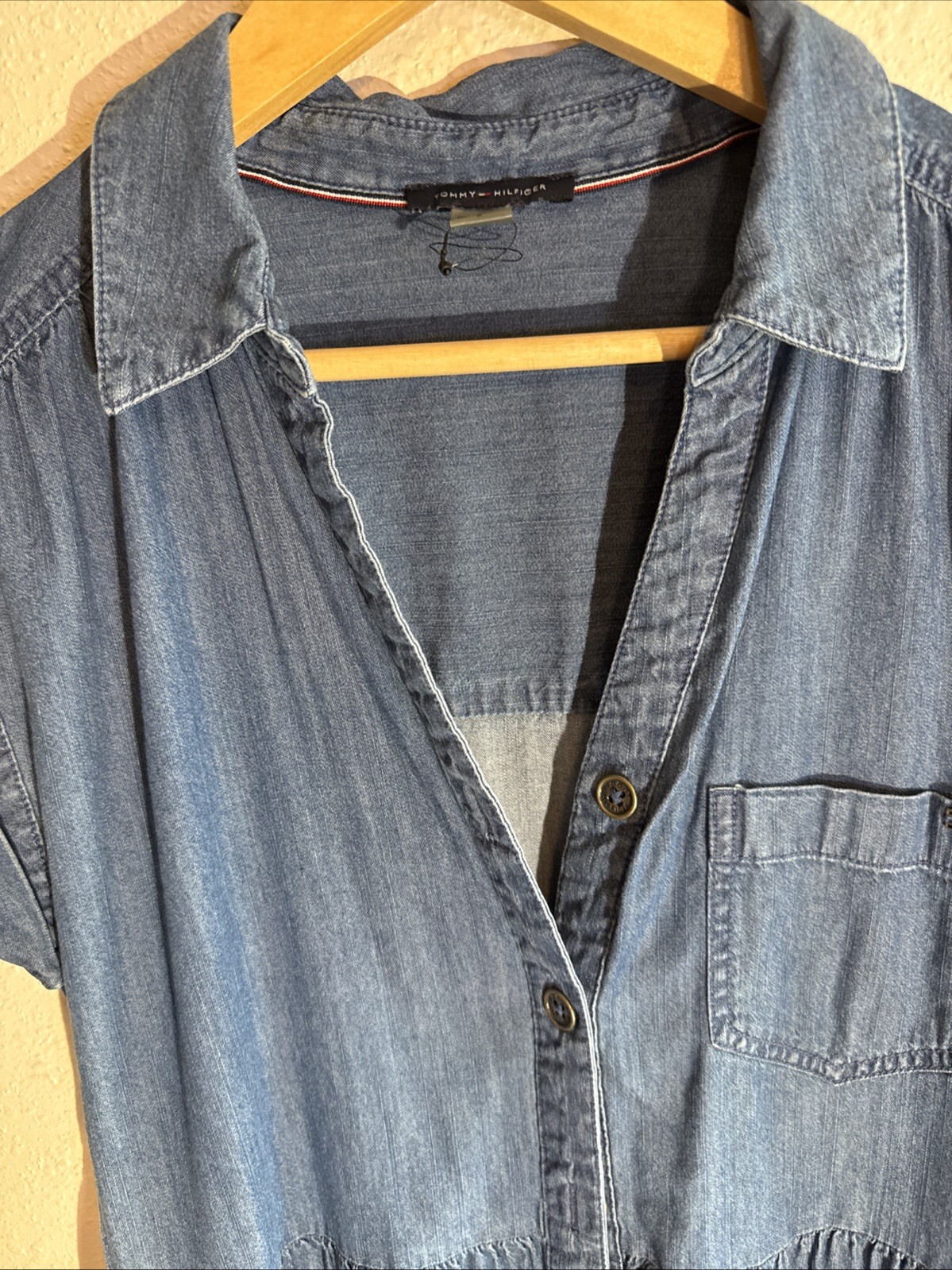 Tommy Hilfiger Babydoll Size 2 Layered Jean ButtonUp Cotton Blend SS Dress Beach