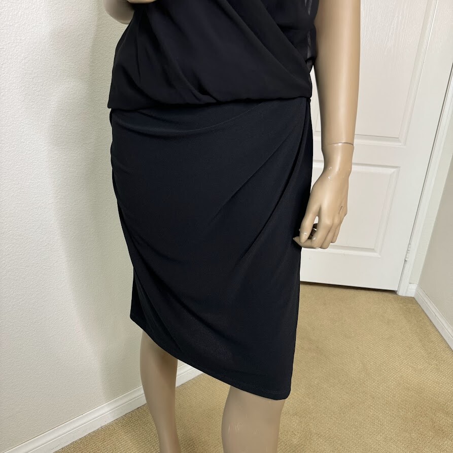 Robert Rodriguez Dress Medium Black Wrap Midi V-Neck Sleeveless Chiffon Overlay