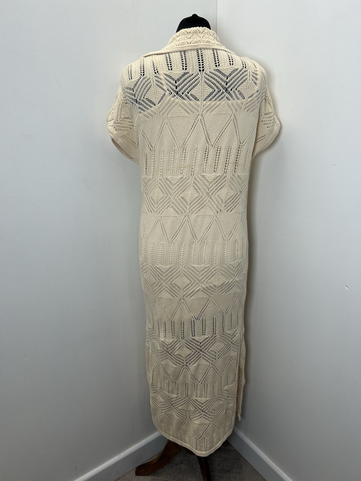 Oliver Bonas Crochet Look Neutral Knit Midi Dress Size 10 Beach Summer