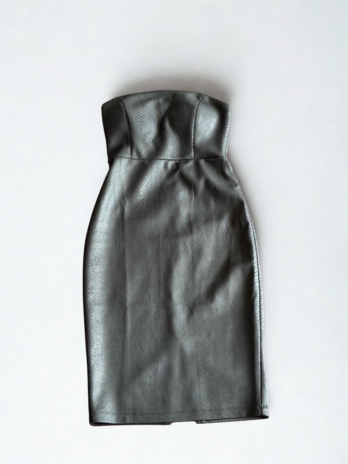 Women’s Black Faux Leather Snake Print Strapless Dress Size S Zipper In The Back