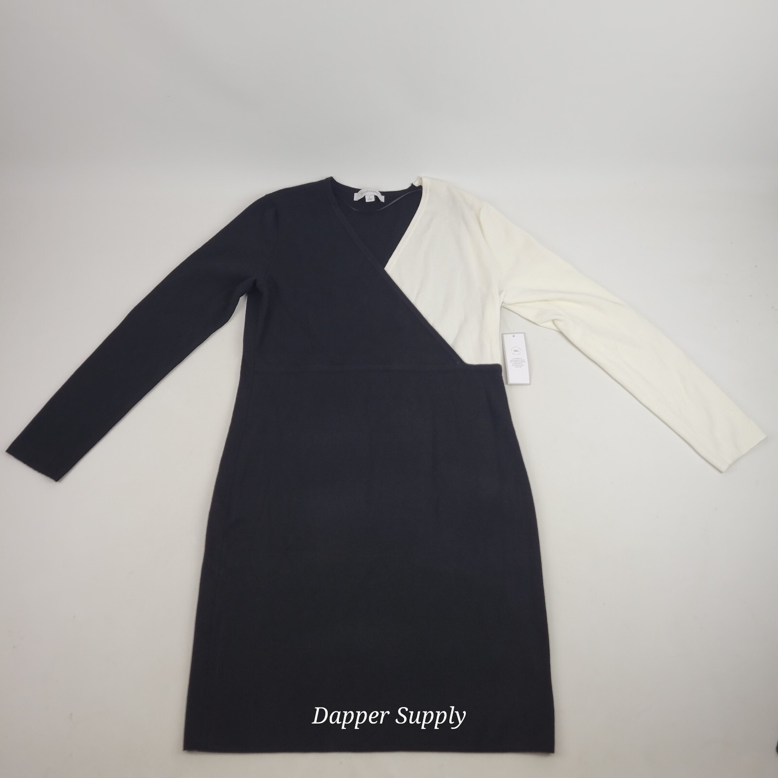 Madison Gray Womans Dress Size L Black And White Body Con Two Tone Long Sleeve