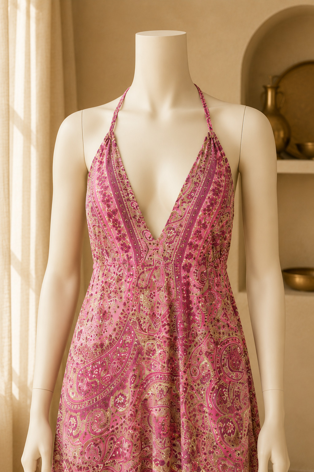 Women’s Boho Maxi Dress Paisley Halter Beach Sundress Summer Vacation Dress