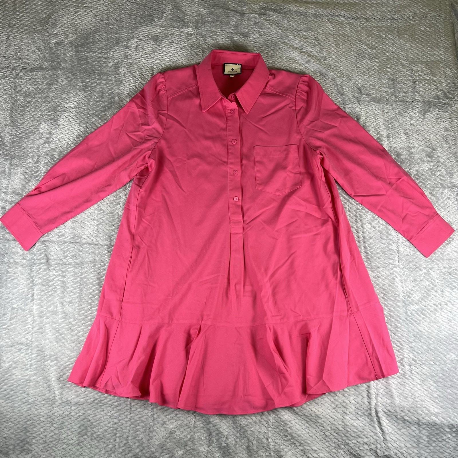 Tuckernuck Hot Pink Callahan Shirt Dress Large Drop Waist Flounce Hem