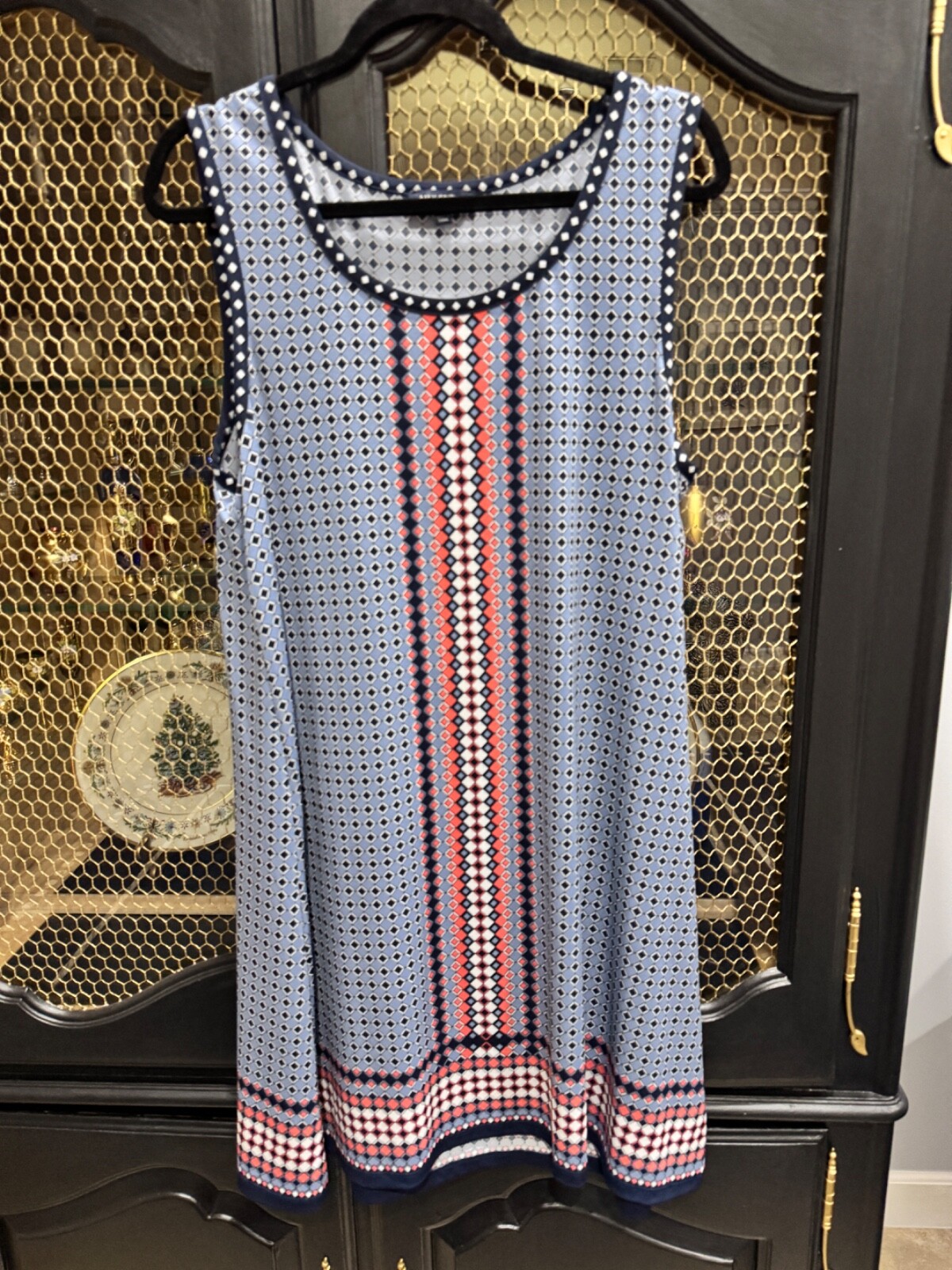 Max Edition Blue and Coral Sleeveless Print Shift, Size XL