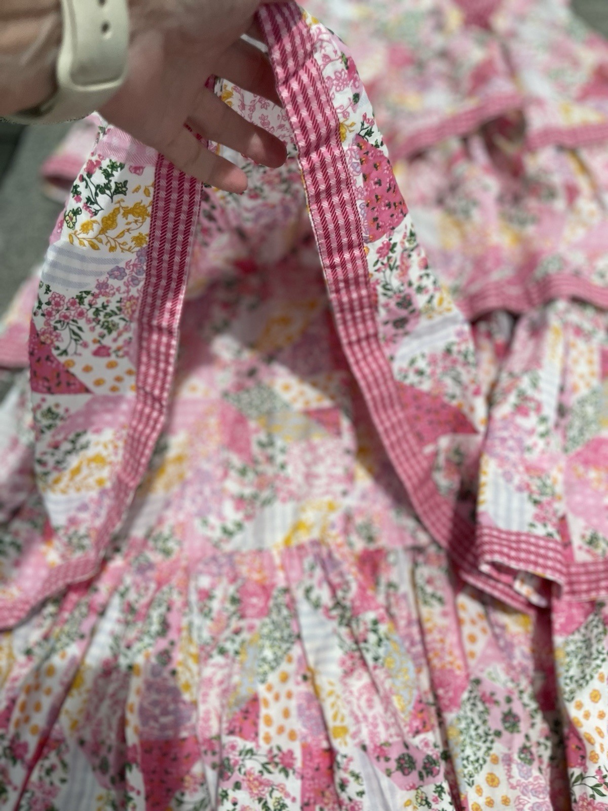 Simply Southern Hailey Quilted Patchwork Pink Tiered Maxi Dress Floral Size XL
