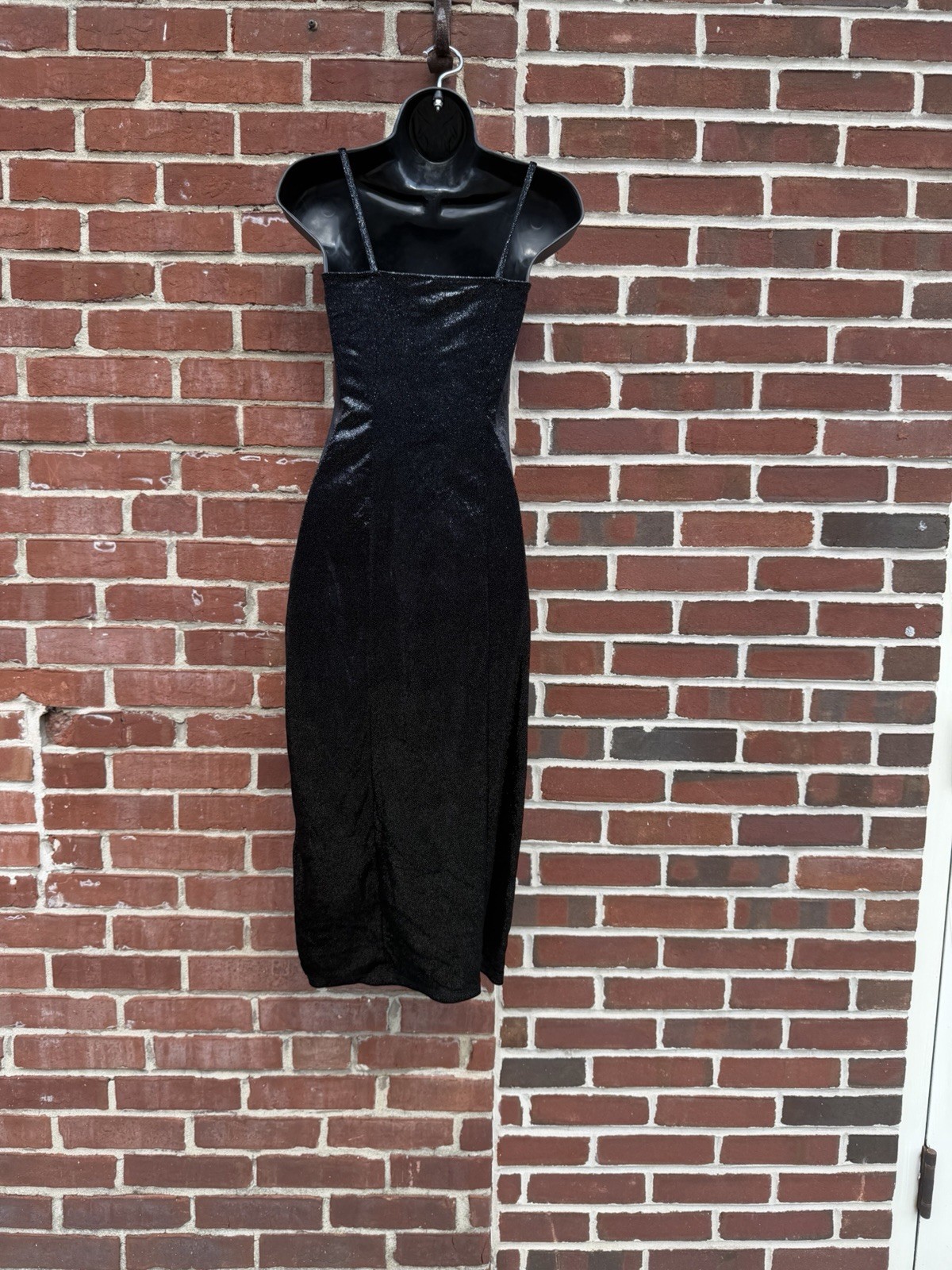 H&M Women’s Black Solid Square Neck Strappy Sleeveless Bodycon Midi Dress XS