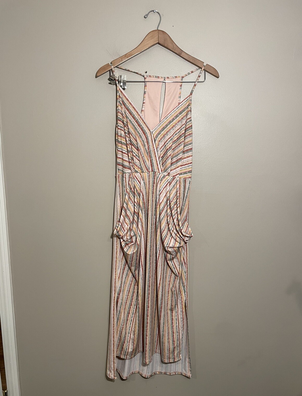 BCBGeneration Della Midi Dress Women’s Small Spaghetti Strap Stripes Pockets