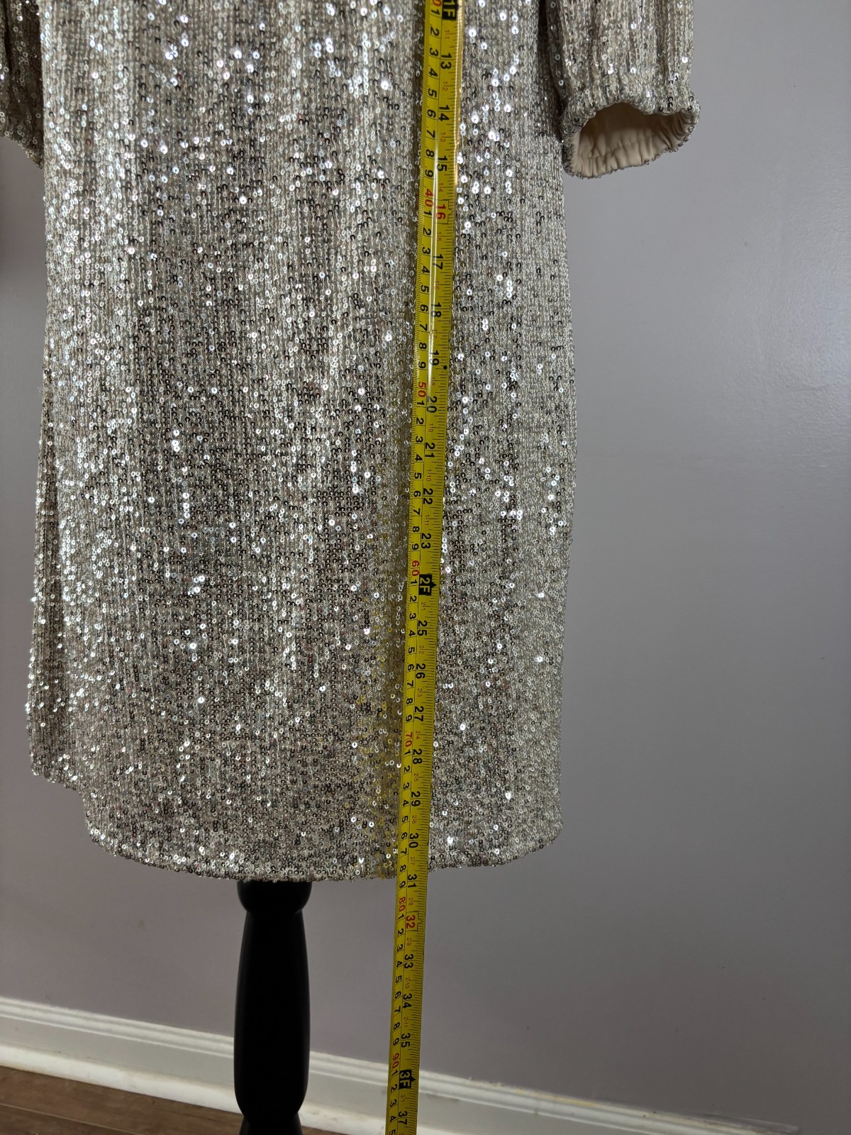 Venus Sequin Mini Dress M Silver Champagne Off Shoulder Party Cocktail Shift