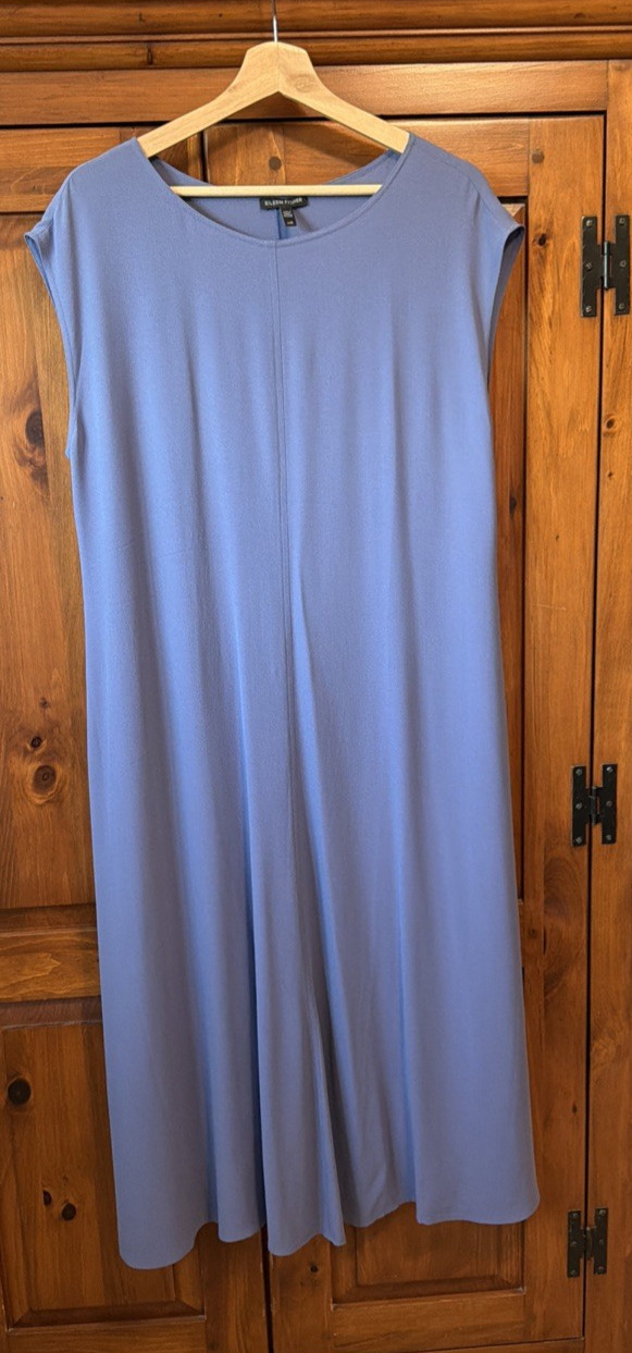 Eileen Fisher Silk Georgette Crepe Dark Periwinkle Dress- Large
