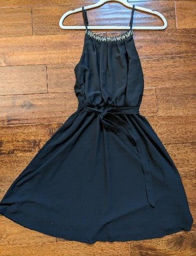 Black & Silver Size Medium Spaghetti Strap Beaded Neckline Dress YA Los Angeles