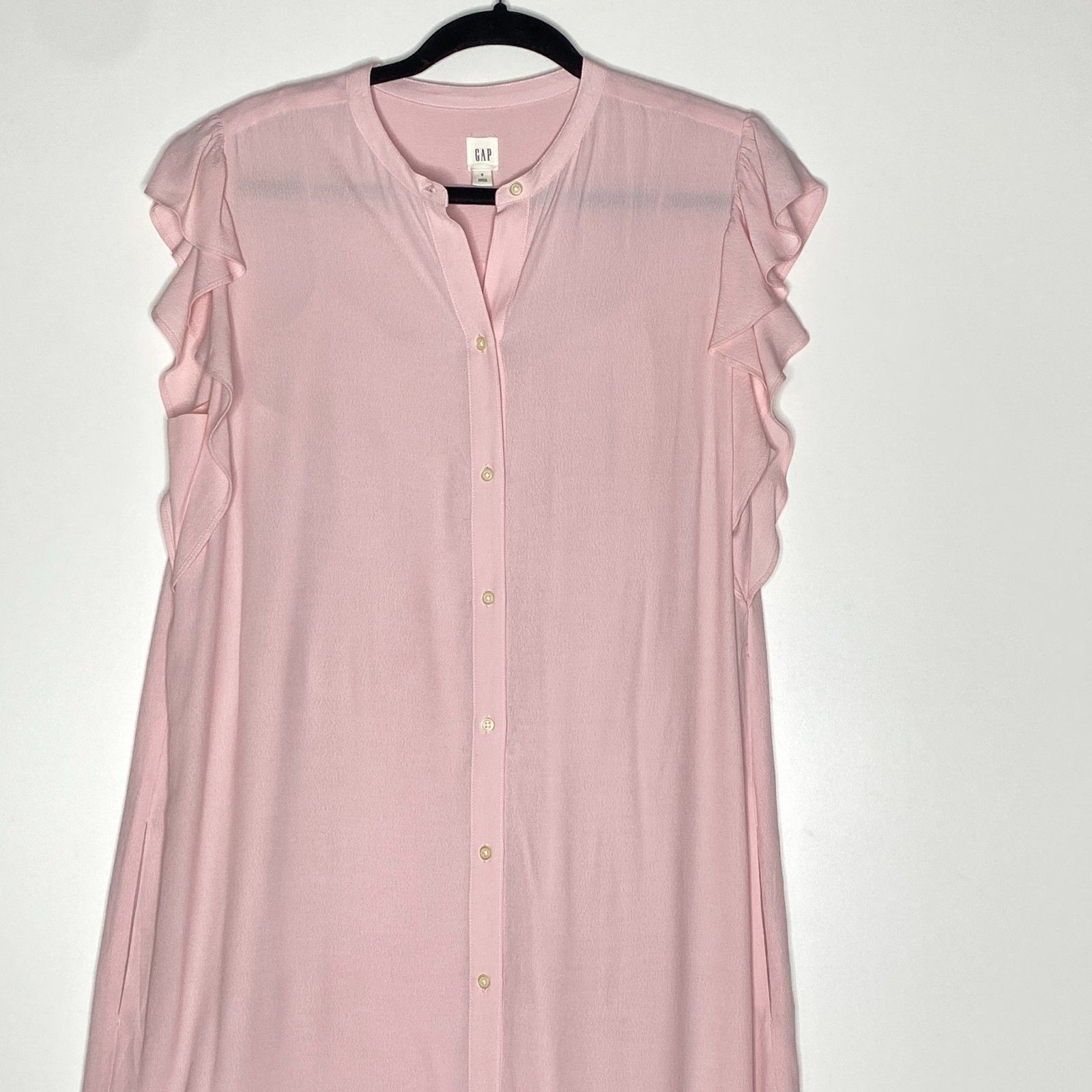 Gap Flutter Sleeve Button Front Side Pocket Midi Shirt Dress Women’s Size Small