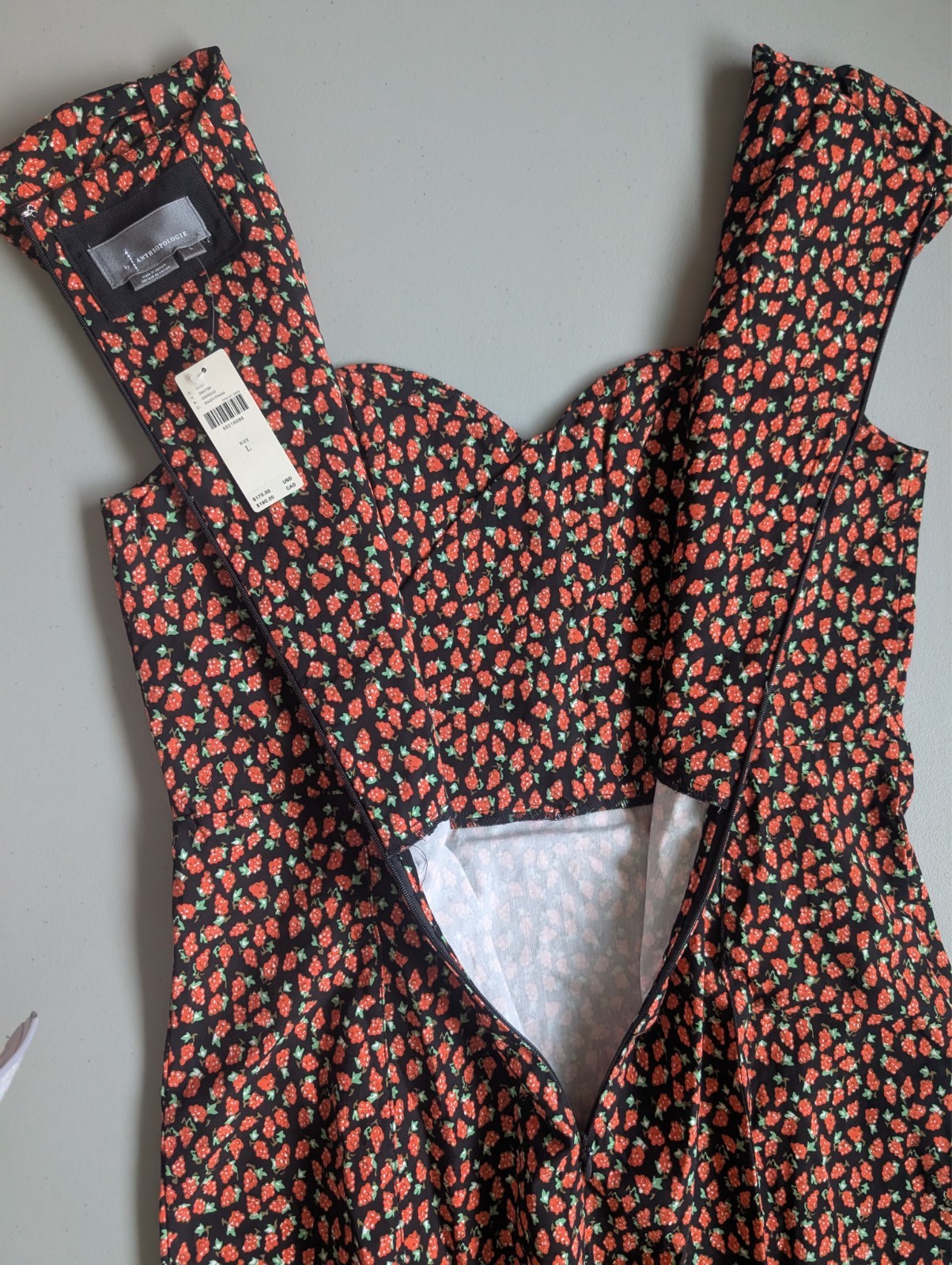 NWT Anthropologie The Cecily Fit & Flare Sweetheart Dress Sz L Raspberry #8F467
