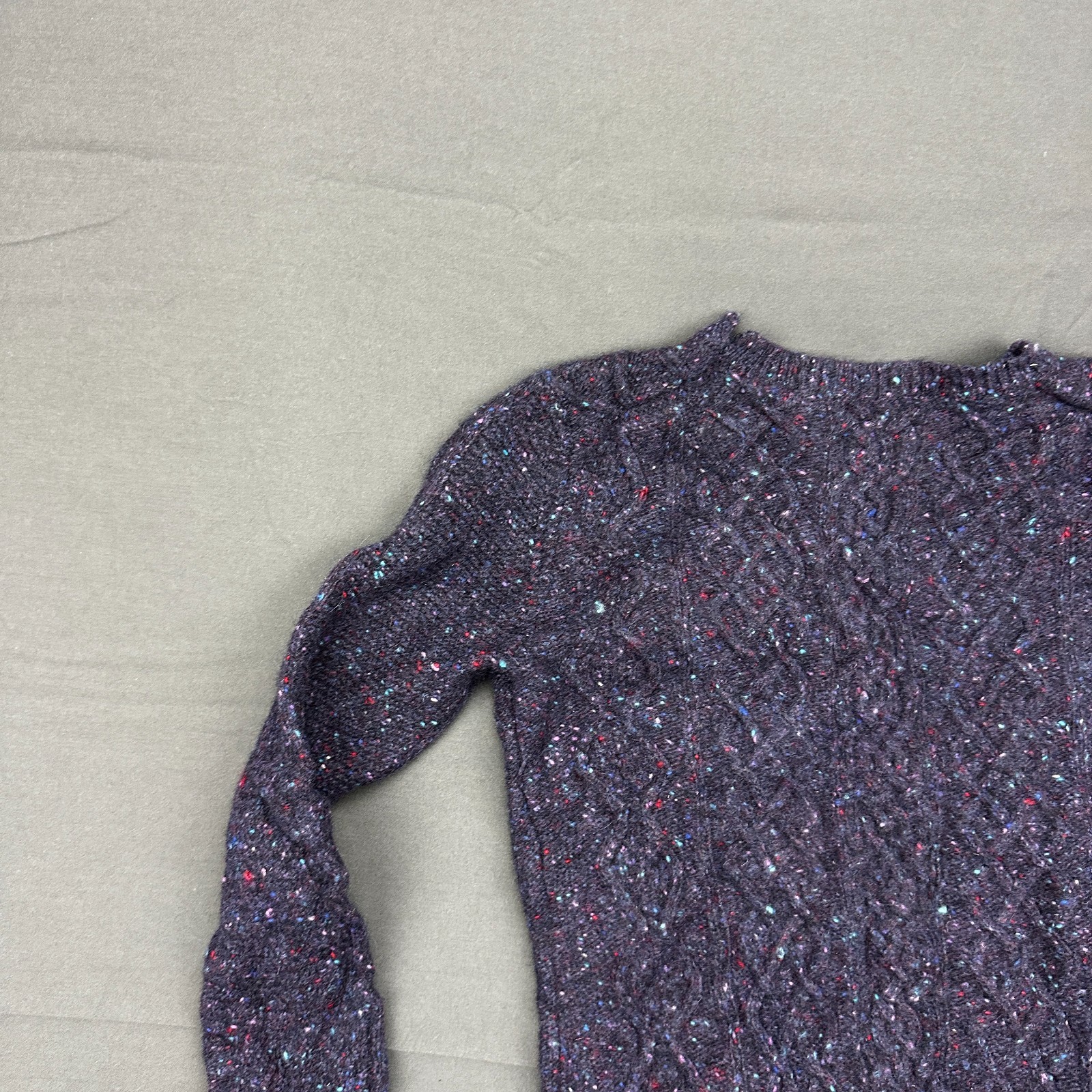 Theory Mayly Fleck Wool Sweater Dress Women’s Small Purple Cable Knit Crew Neck