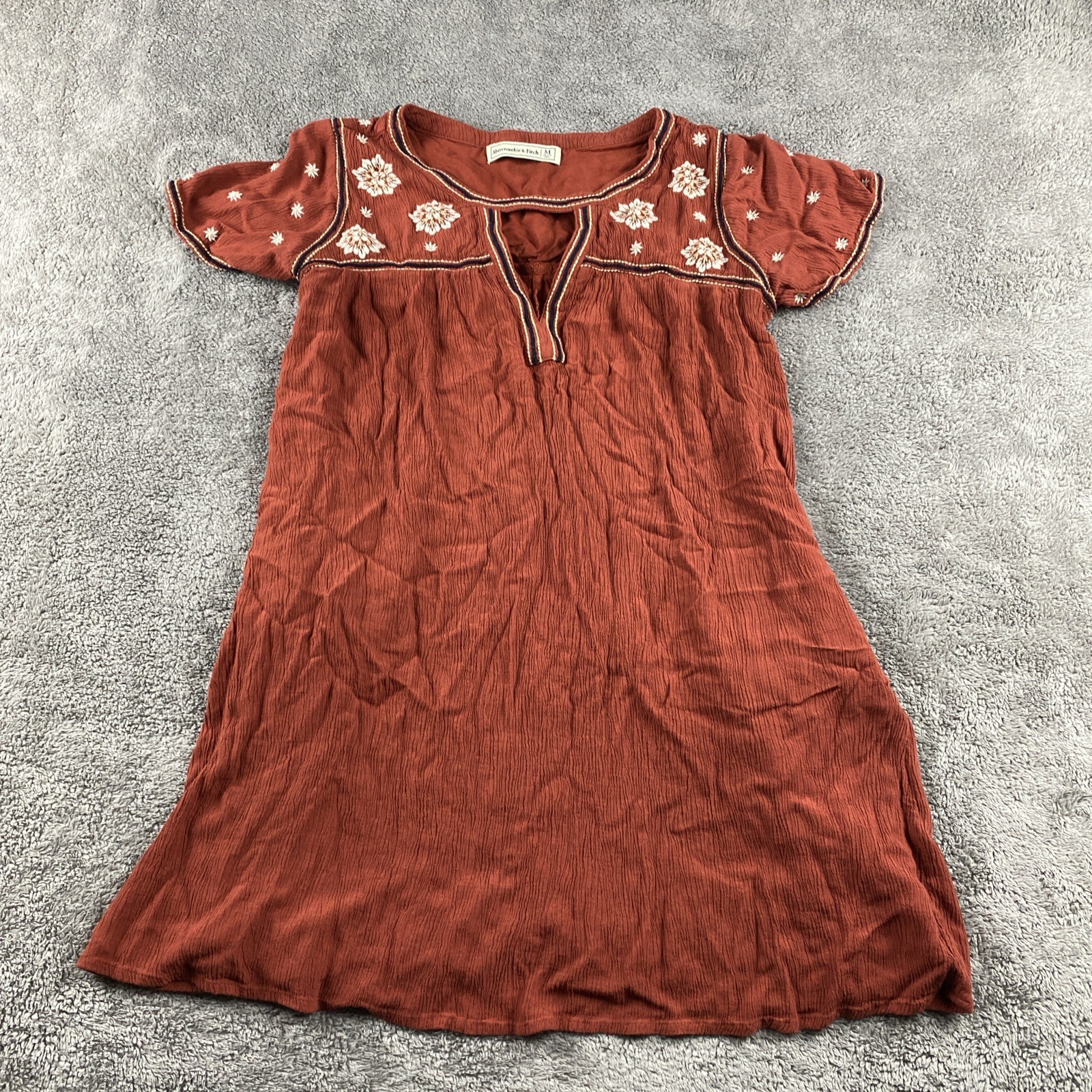 Abercrombie & Fitch Dress Short Womens Medium Orange Embroidered Floral