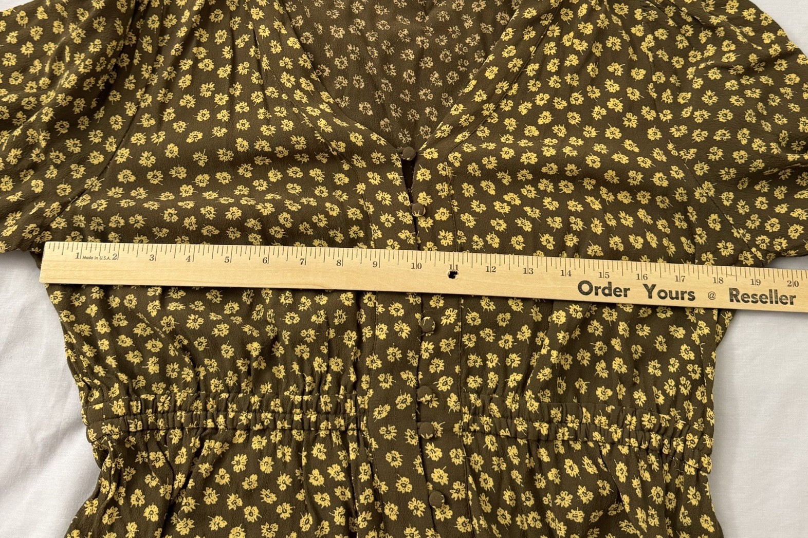 Madewell Dress 14 Brown Floral Button Cuff Midi Woodcut Flowers Cottage Peasant