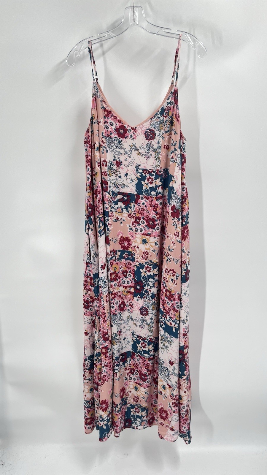 Savannah Jane Patchwork Maxi Slip Dress Floral Boho Pink Sz Large