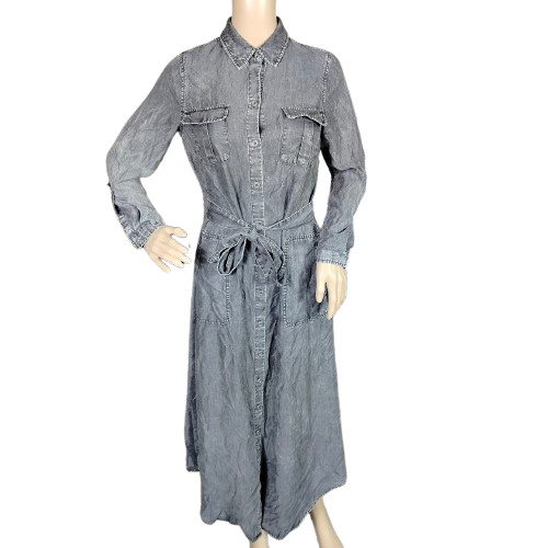 Soft Surroundings Womens Chambray Shirt Dress Maxi Acid Wash Black Size XXS