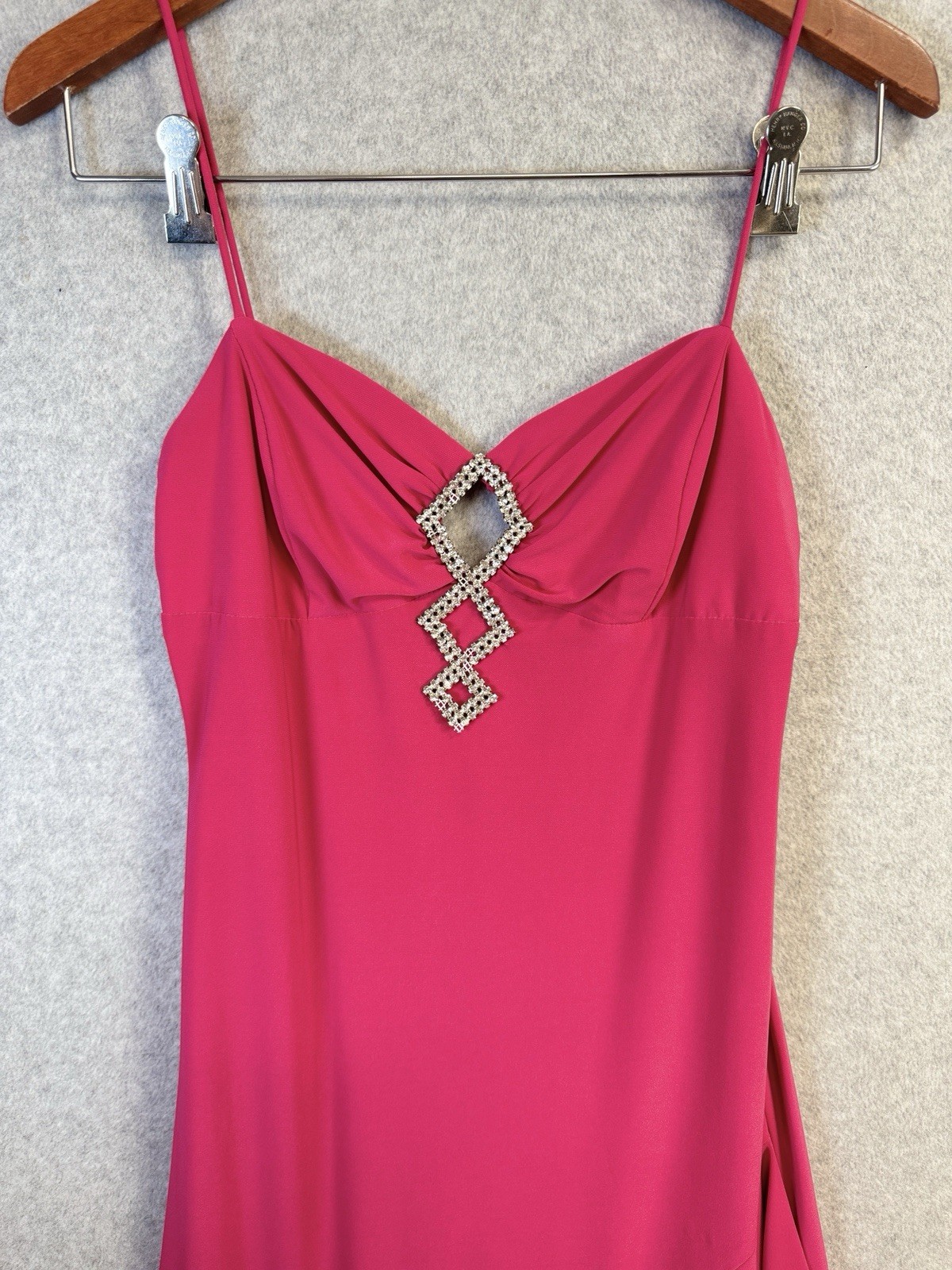 VTG Fiesta M Hot Pink Rhinestone Ruffle Hem Dress Asymmetrical Y2K