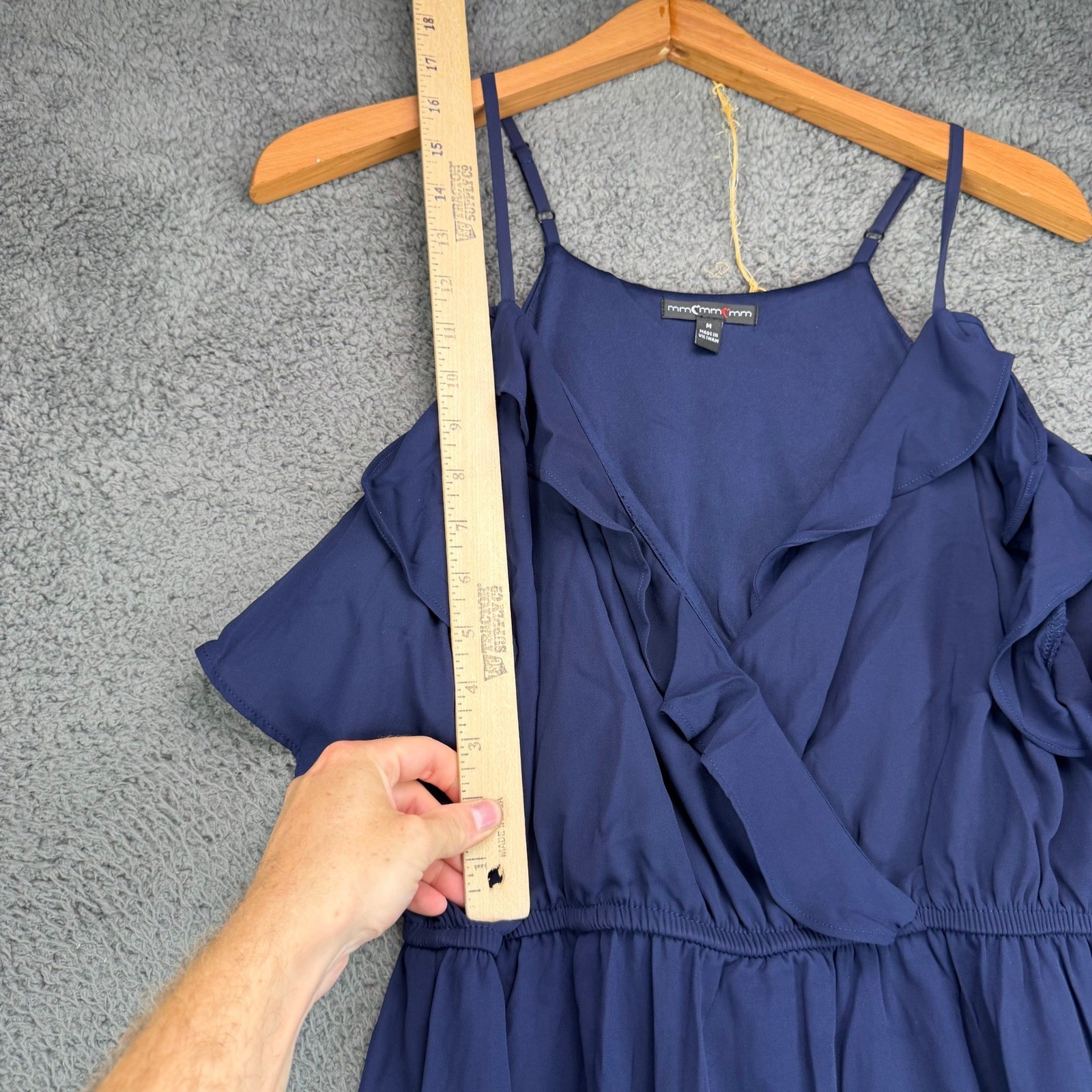 MMMMMM Navy Blue Cold Shoulder Ruffle High Low Maxi Dress Womens Medium