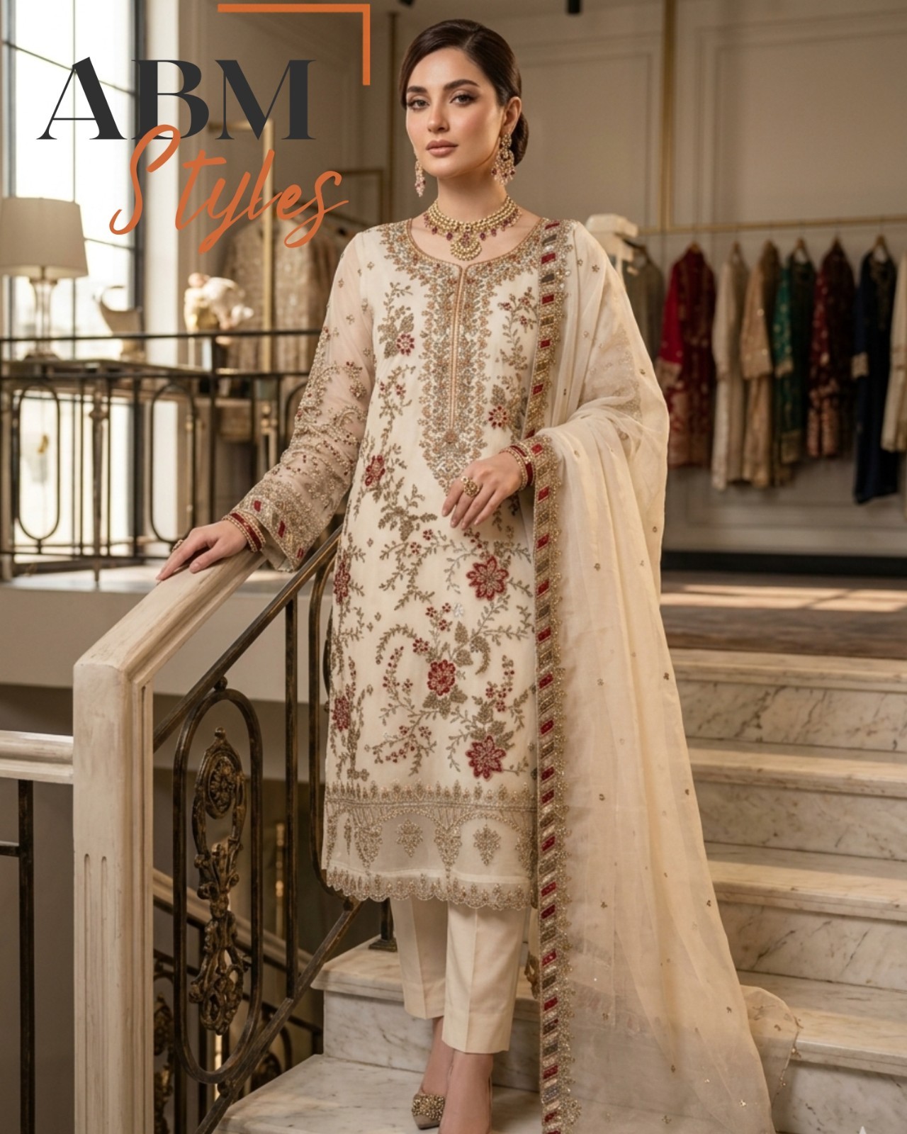 White Embroidery Chiffon Kurta Set