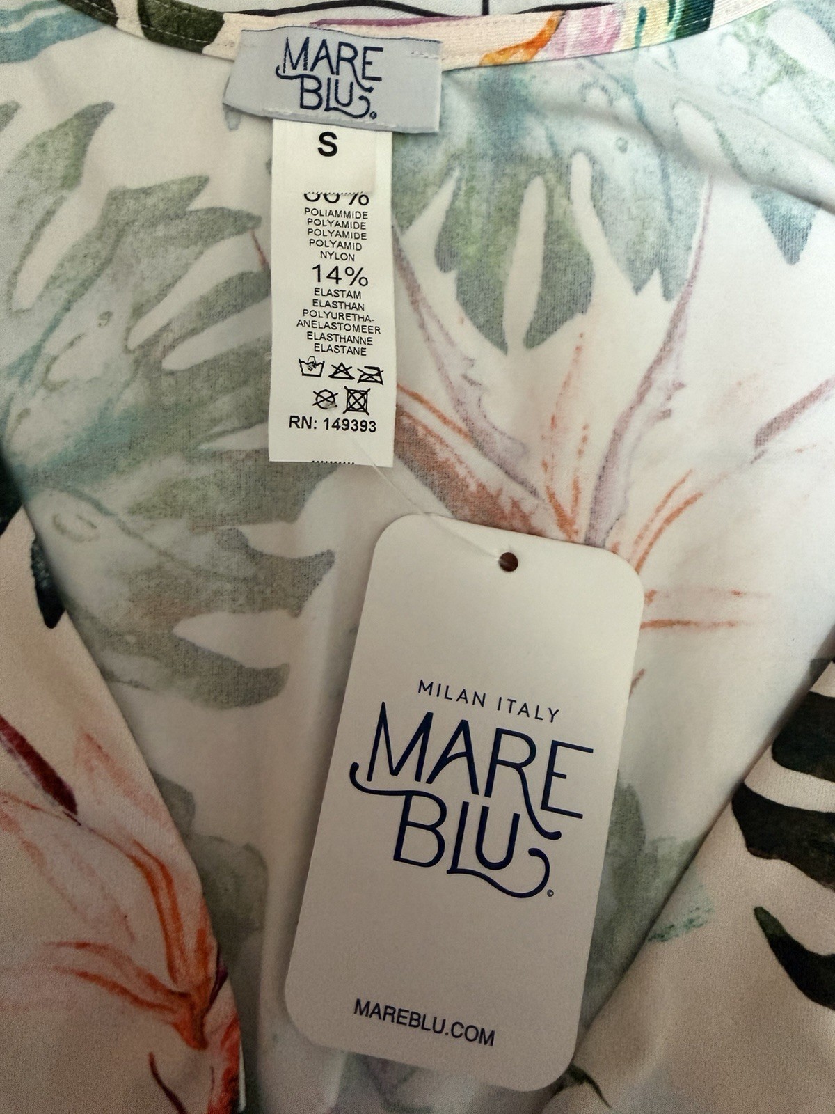 Mare Blu Tropical Floral Dress Women’s Small Green Hibiscus Leaf Milan Italy