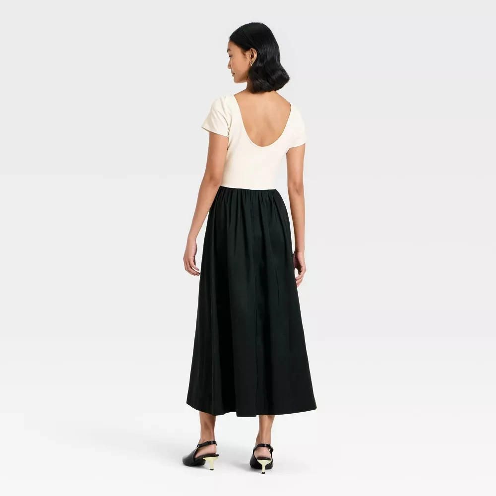 Women’s Short Sleeve Backless Knit Maxi Dress – A New Day Cream/Black XL