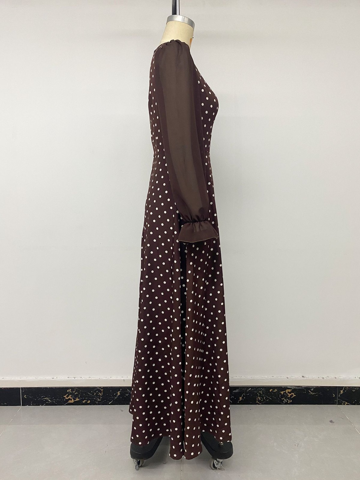 Women’s Polka Dot Square Neck Long Sleeve Maxi Dress