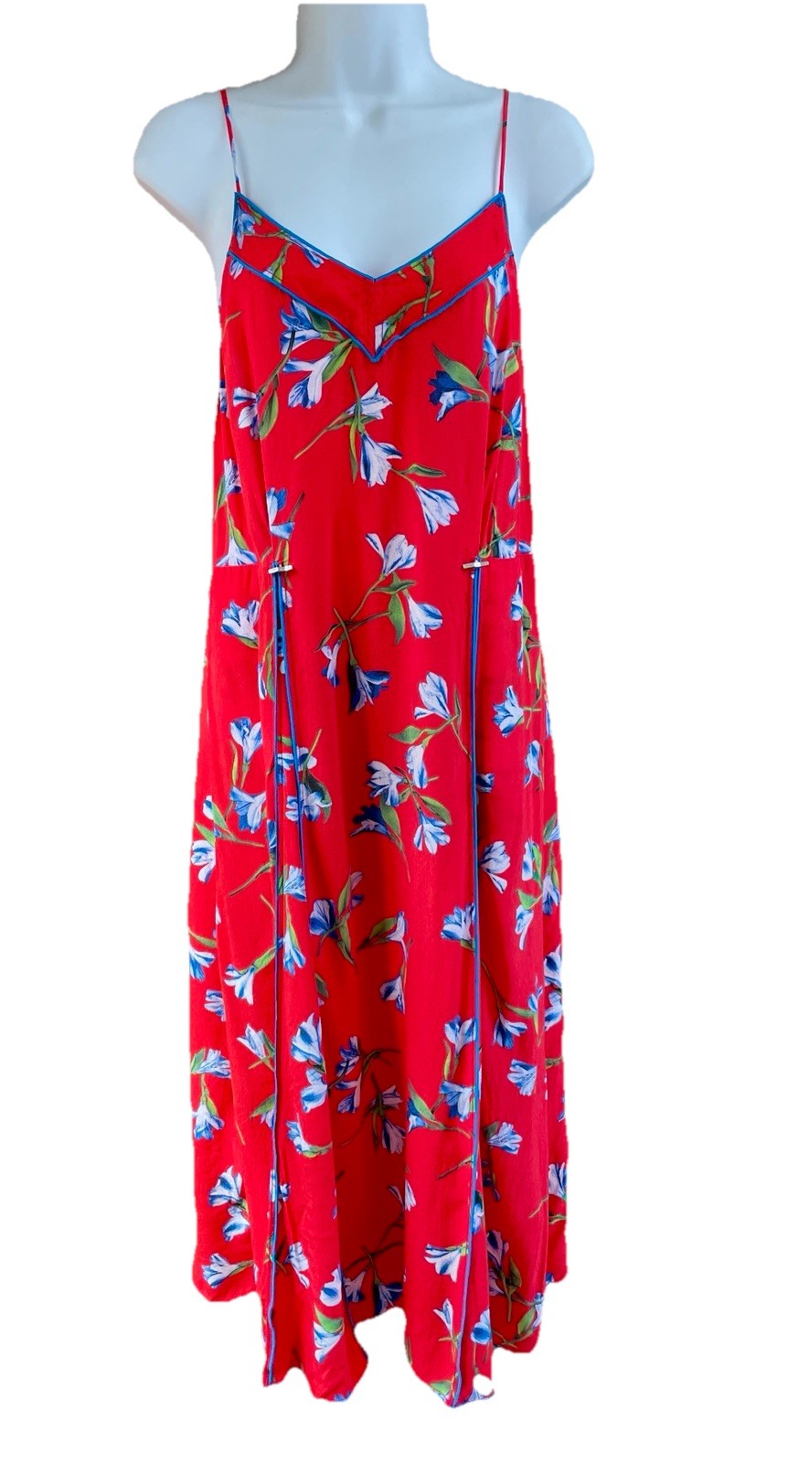 Rag & Bone Red Floral Slip Dress Small S Piping Trim Unbelted $495 Summer Pleats